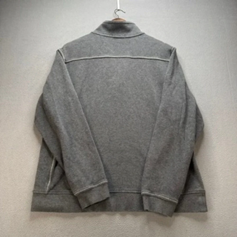 Tommy Bahama Relax Quarter Zip Pullover Sweater Relaxed Medium Gray Cotton Logo